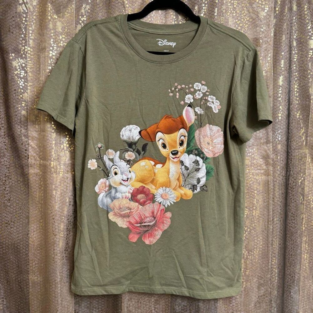 Disney Olive Green Floral Bambi Thumper Short Sleeve T Shirt Large